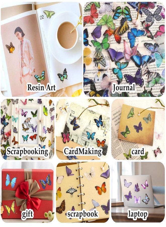 COMNICO 240PCS Butterfly Stickers, PET Waterproof Transparent Colorful Resin Decals Decorative for Nature Scrapbook Planners Laptops DIY Handbook Paper Crafts - Image 3