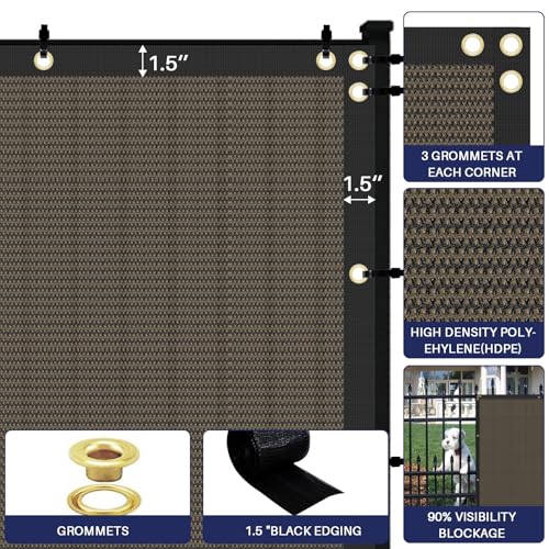 Windscreen4less Privacy Fence Screen Heavy Duty Windscreen Fencing Mesh Fabric Shade Net Cover with Brass Grommtes for Outdoor Wall Garden Yard Pool Deck, 6'x50' Brown - Image 4