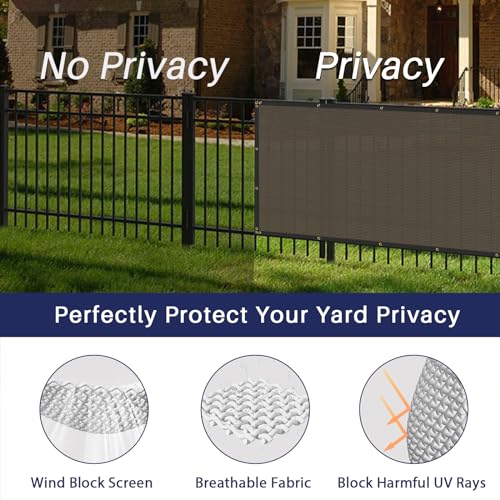 Windscreen4less Privacy Fence Screen Heavy Duty Windscreen Fencing Mesh Fabric Shade Net Cover with Brass Grommtes for Outdoor Wall Garden Yard Pool Deck, 6'x50' Brown - Image 3