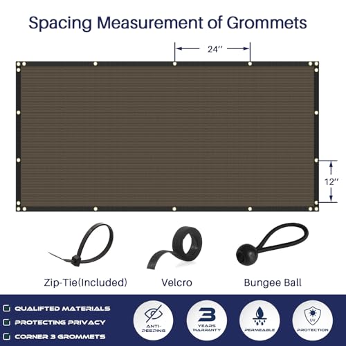Windscreen4less Privacy Fence Screen Heavy Duty Windscreen Fencing Mesh Fabric Shade Net Cover with Brass Grommtes for Outdoor Wall Garden Yard Pool Deck, 6'x50' Brown - Image 5