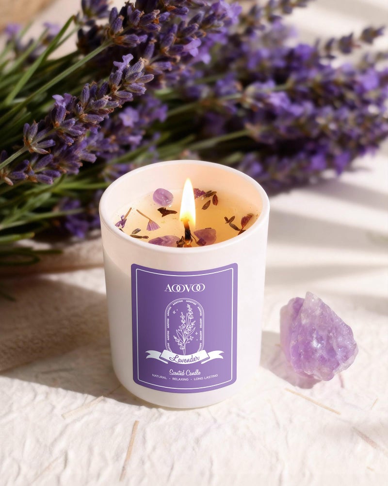 AOOVOO Rose/Vanilla/Eucalyptus/Lavender Scented Candles for Women - Aromatherapy Candle with Crystals Inside, 28oz Soy Candles for Home Scented, Birthday Gifts Mothers Day Candle for Women Mom - Image 4