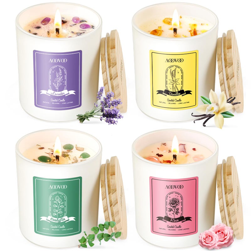 AOOVOO Rose/Vanilla/Eucalyptus/Lavender Scented Candles for Women - Aromatherapy Candle with Crystals Inside, 28oz Soy Candles for Home Scented, Birthday Gifts Mothers Day Candle for Women Mom - Image 1
