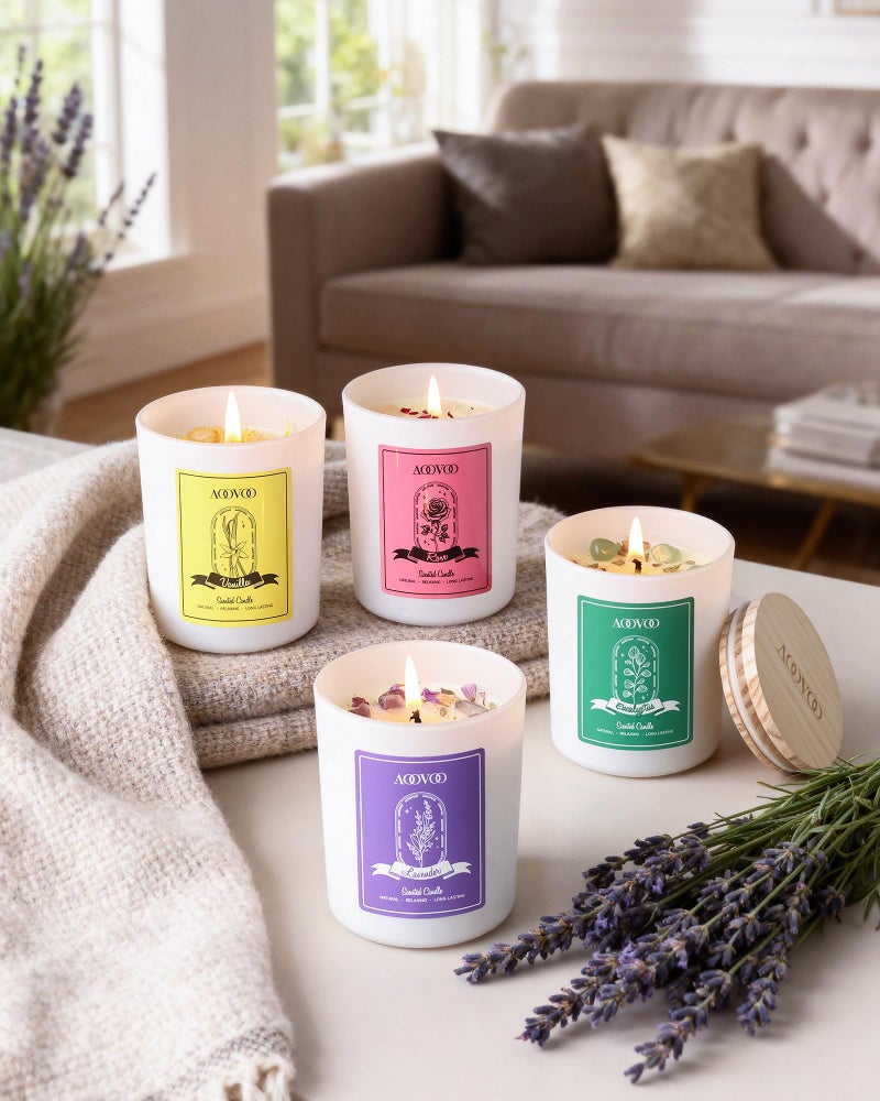 AOOVOO Rose/Vanilla/Eucalyptus/Lavender Scented Candles for Women - Aromatherapy Candle with Crystals Inside, 28oz Soy Candles for Home Scented, Birthday Gifts Mothers Day Candle for Women Mom - Image 3