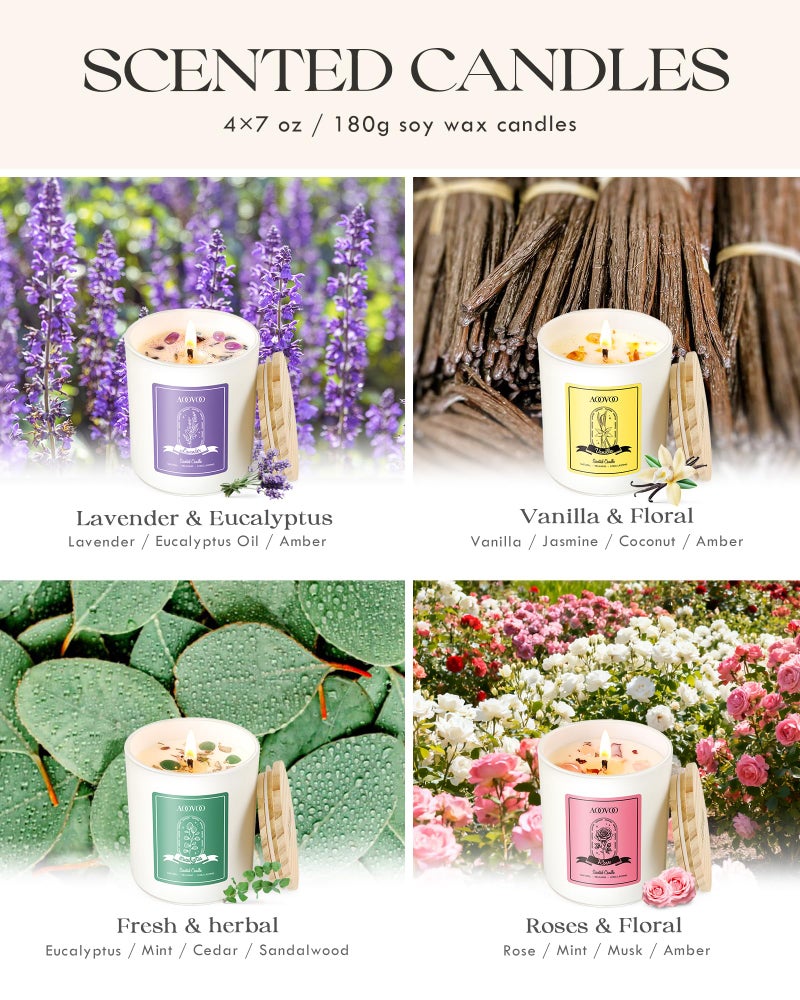 AOOVOO Rose/Vanilla/Eucalyptus/Lavender Scented Candles for Women - Aromatherapy Candle with Crystals Inside, 28oz Soy Candles for Home Scented, Birthday Gifts Mothers Day Candle for Women Mom - Image 5