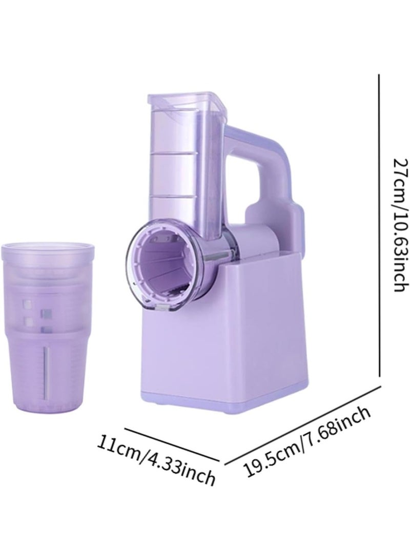 Wireless Electric Salad Maker & Vegetable Slicer - 3-in-1 Multifunctional Drum Chopper with 3 Interchangeable Stainless Steel Blades - Portable Fruit & Cheese Grater with 2000mAh Rechargeable Battery (Purple) - Image 2