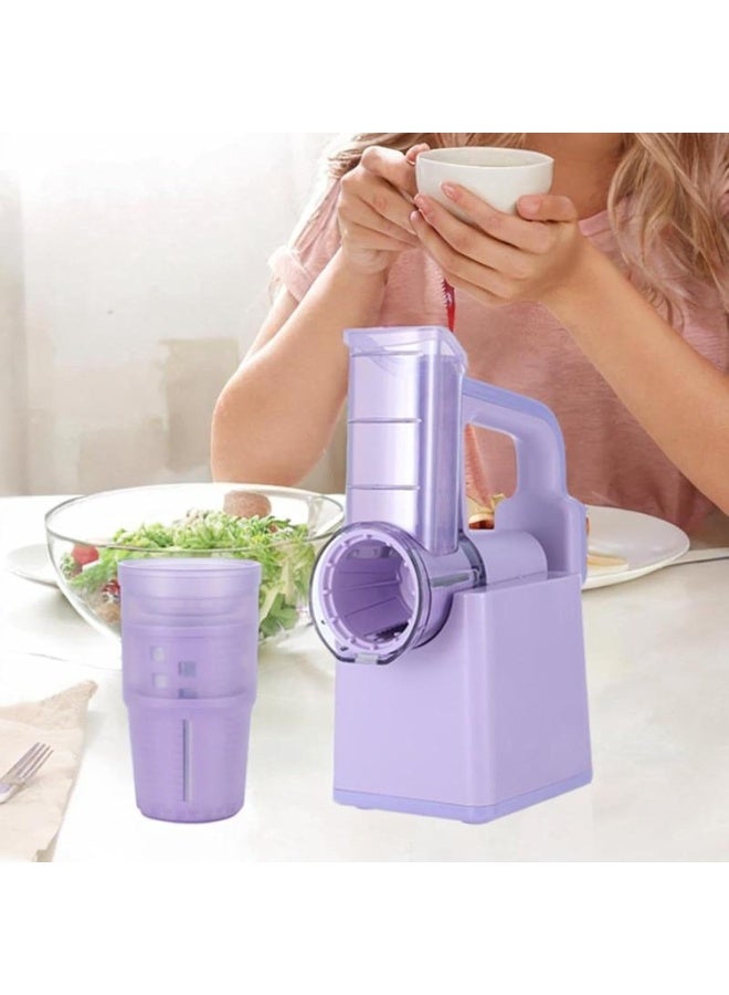 Wireless Electric Salad Maker & Vegetable Slicer - 3-in-1 Multifunctional Drum Chopper with 3 Interchangeable Stainless Steel Blades - Portable Fruit & Cheese Grater with 2000mAh Rechargeable Battery (Purple) - Image 4