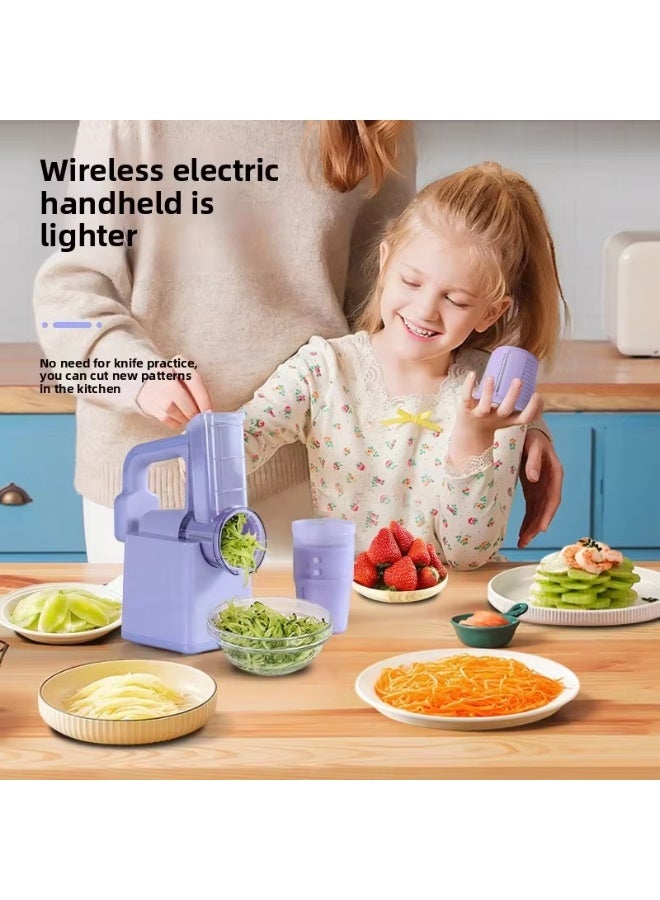 Wireless Electric Salad Maker & Vegetable Slicer - 3-in-1 Multifunctional Drum Chopper with 3 Interchangeable Stainless Steel Blades - Portable Fruit & Cheese Grater with 2000mAh Rechargeable Battery (Purple) - Image 1