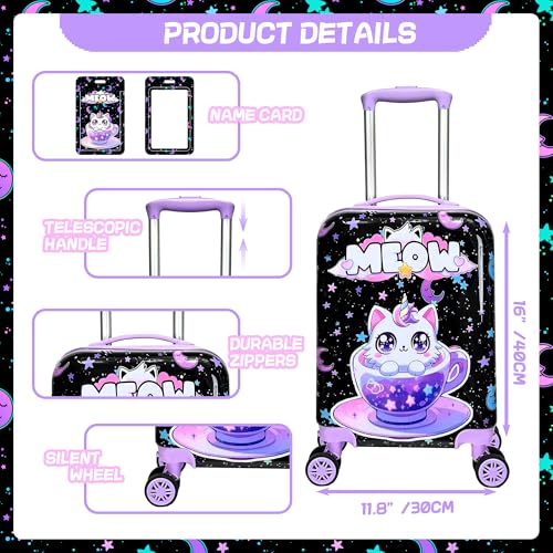 Inprof Kid’s Luggage Set 2 Piece Suitcase Set 16’’ Hardside Luggage with Spinner Wheels Girls Carry on Toddler Luggage Travel Rolling Luggage Airline Approved - Image 2