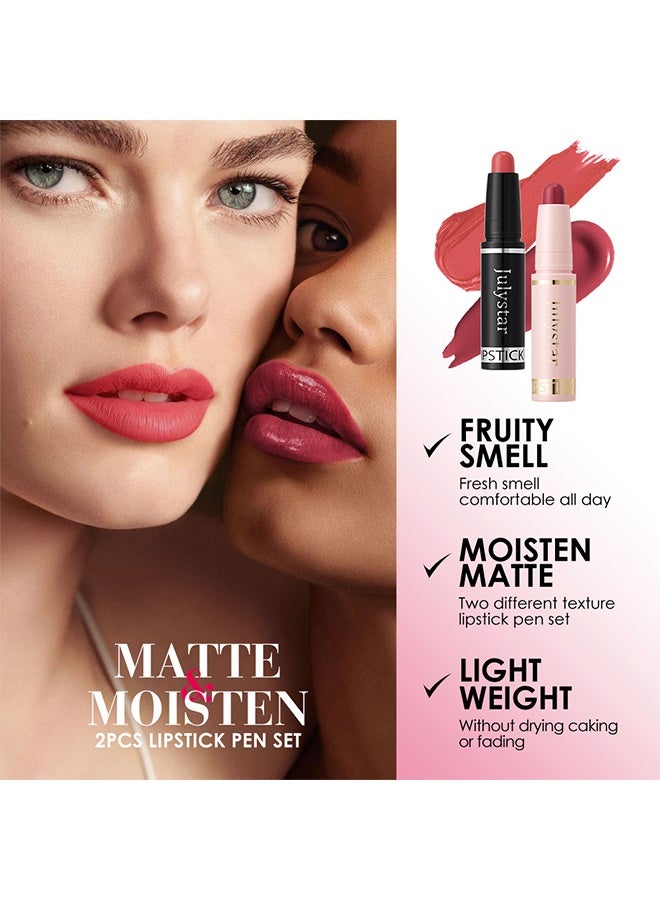 Julystar Fruity Lipstick Pen, 2Pcs Nude Pink Lip Crayon Kit, Long-Lasting Waterproof Dual-Finish Lipstick, Multi-Use Lip Makeup for Daily & Travel (Group B） - Image 4