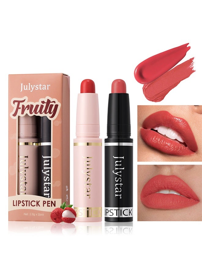 Julystar Fruity Lipstick Pen, 2Pcs Nude Pink Lip Crayon Kit, Long-Lasting Waterproof Dual-Finish Lipstick, Multi-Use Lip Makeup for Daily & Travel (Group B） - Image 1