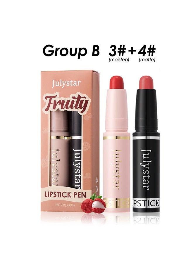Julystar Fruity Lipstick Pen, 2Pcs Nude Pink Lip Crayon Kit, Long-Lasting Waterproof Dual-Finish Lipstick, Multi-Use Lip Makeup for Daily & Travel (Group B） - Image 2
