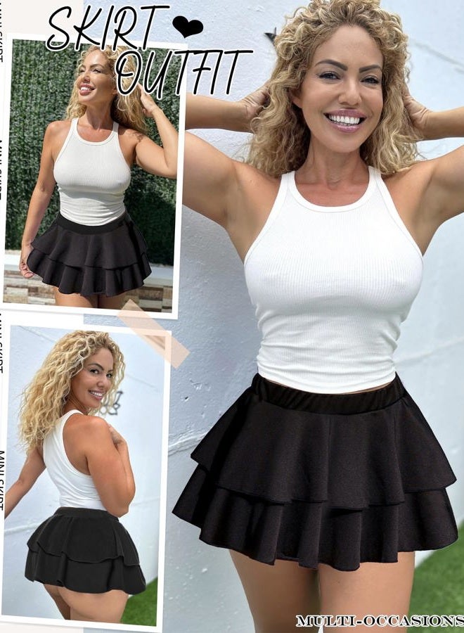 Avidlove Womens Pleated Mini Skirt Solid Ruffle Lingerie Skirts Layered Y2K Plaid Outfit for Schoolgirl Role Play XS-4XL, 1_black, XXL - Image 3