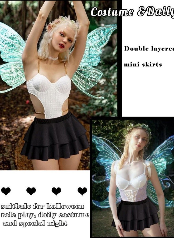 Avidlove Womens Pleated Mini Skirt Solid Ruffle Lingerie Skirts Layered Y2K Plaid Outfit for Schoolgirl Role Play XS-4XL, 1_black, XXL - Image 5
