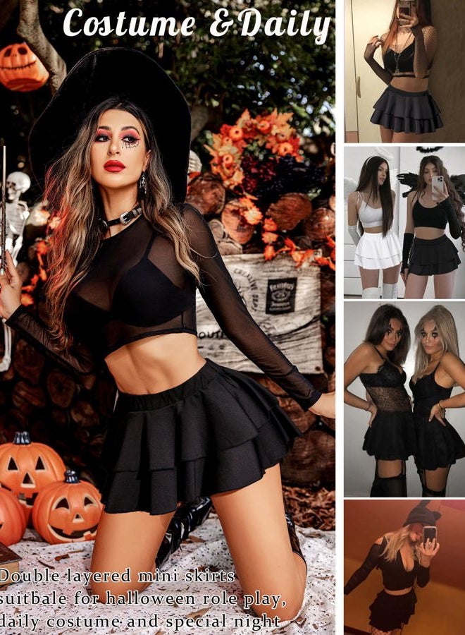 Avidlove Womens Pleated Mini Skirt Solid Ruffle Lingerie Skirts Layered Y2K Plaid Outfit for Schoolgirl Role Play XS-4XL, 1_black, XXL - Image 4
