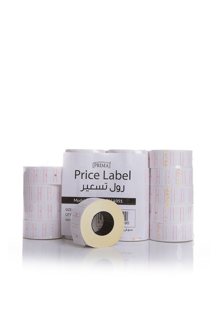 بريما ملصقات تسعير رول إيطالي 21x12 ملم - عبوة 20 لفة، سطر واحد أبيض، لاصق عالي التحمل للتثبيت السريع، سهلة التمزق ومتوافقة مع أدوات التسعير المختلفة للاستخدام التجاري - Image 1