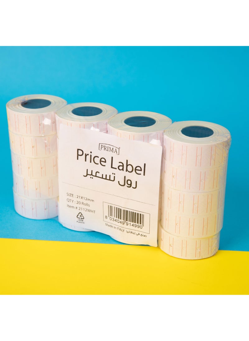 بريما ملصقات تسعير رول إيطالي 21x12 ملم - عبوة 20 لفة، سطر واحد أبيض، لاصق عالي التحمل للتثبيت السريع، سهلة التمزق ومتوافقة مع أدوات التسعير المختلفة للاستخدام التجاري - Image 4