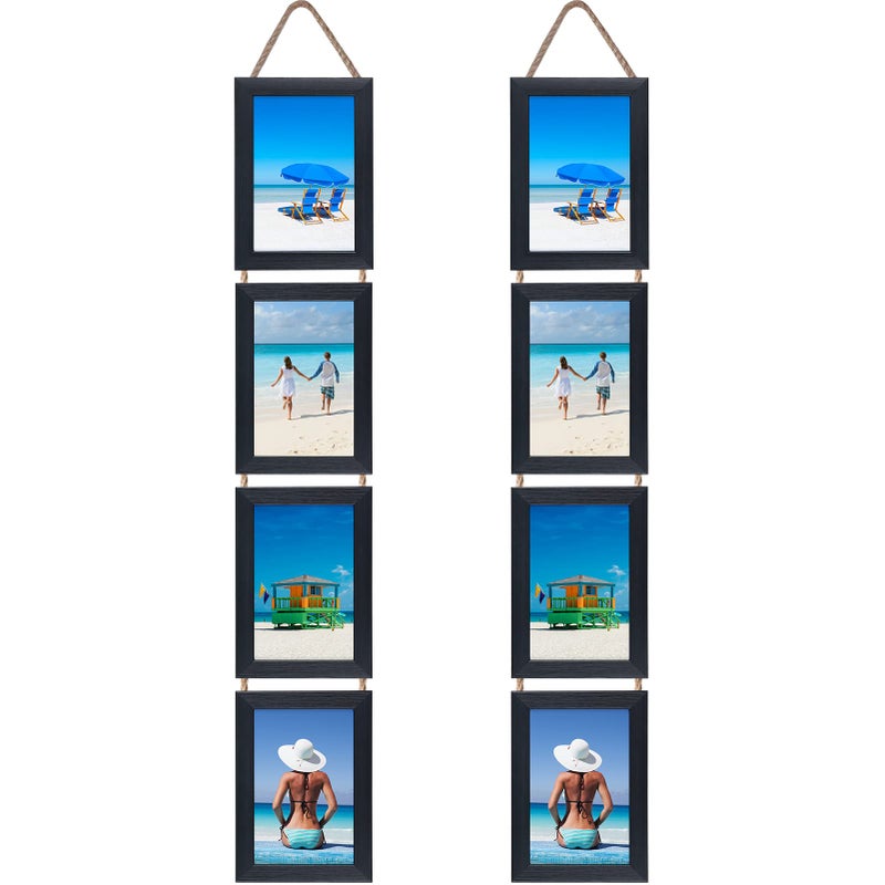 EYMPEU Black Photo Frame 6x4 with Twine Four Vertical Hanging Frames 6x4 to Decorate Home Living Room or Office Set of 2