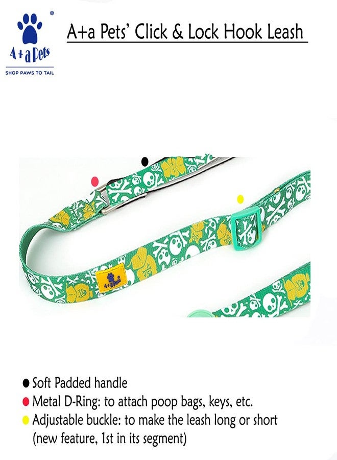 A+a Pets' Nylon Waterproof Leash | Length Adjustable with Neoprene Padded Handle for Dogs & Cats (Pirate Design, Green, Small) - Image 2