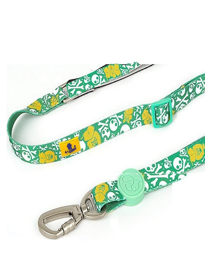 A+a Pets' Nylon Waterproof Leash | Length Adjustable with Neoprene Padded Handle for Dogs & Cats (Pirate Design, Green, Small) - Image 1