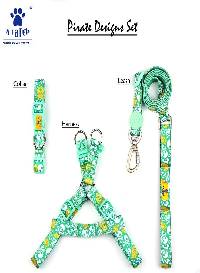 A+a Pets' Nylon Waterproof Leash | Length Adjustable with Neoprene Padded Handle for Dogs & Cats (Pirate Design, Green, Small) - Image 5