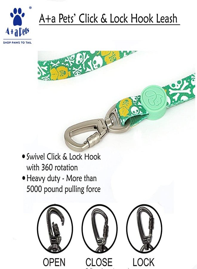 A+a Pets' Nylon Waterproof Leash | Length Adjustable with Neoprene Padded Handle for Dogs & Cats (Pirate Design, Green, Small) - Image 3