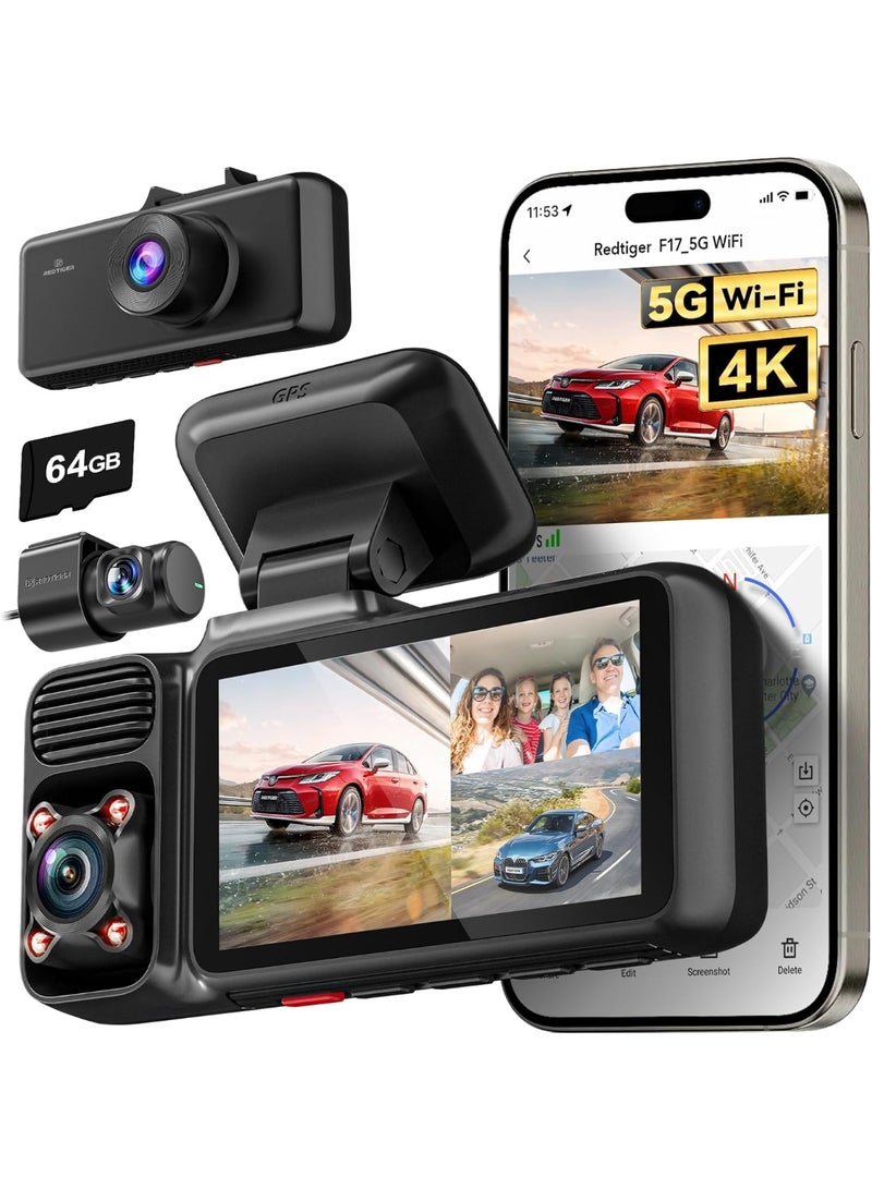 RedTiger F17 4K Dash Cam with 1080P Rear Camera & 5GHz Wi-Fi - Image 1
