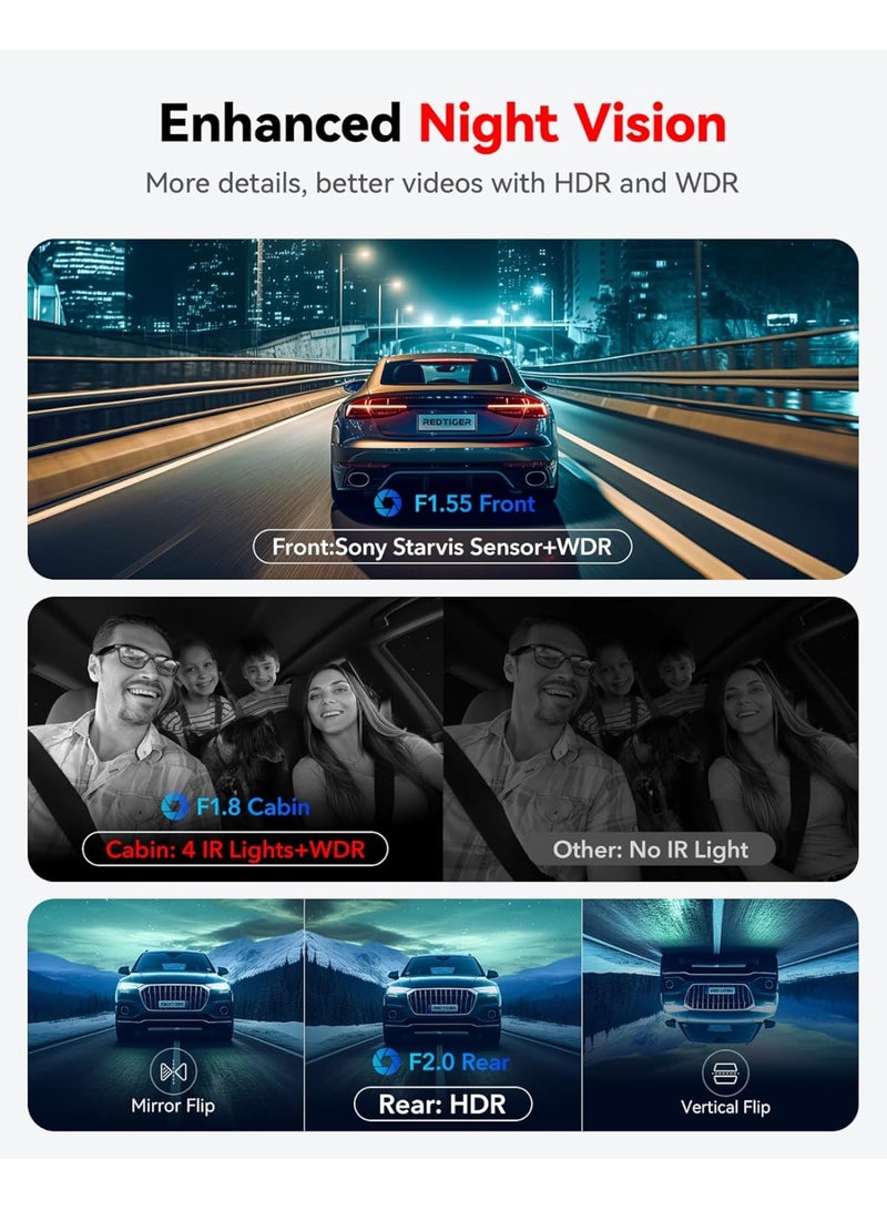 RedTiger F17 4K Dash Cam with 1080P Rear Camera & 5GHz Wi-Fi - Image 4