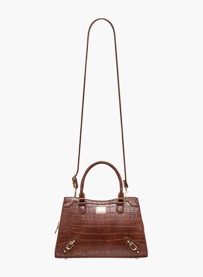 Flora Bella By Shoexpress Textured Tote Bag with Detachable Strap and Zip Closure