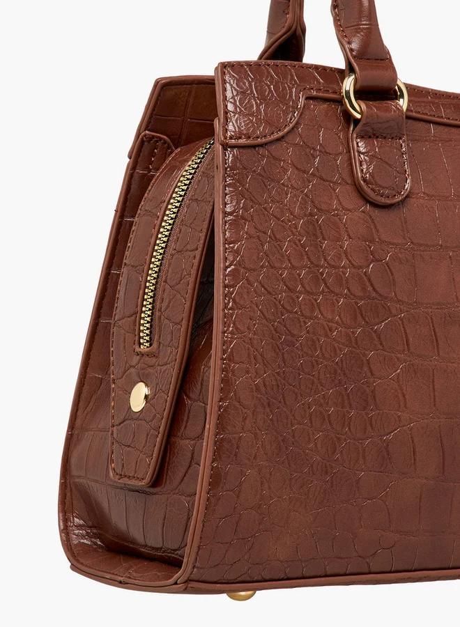 Flora Bella By Shoexpress Textured Tote Bag with Detachable Strap and Zip Closure