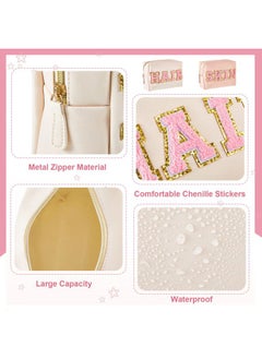 Patelai 2 Pcs Preppy Makeup Bags Chenille Letter Patch Bag Face Skin Hair Stuff Aesthetic Cosmetic Bag Travel Zipper Pouch Makeup Organizer Graduation Gift for Girls (White, Pink,Hair, Skin)  - Image 3