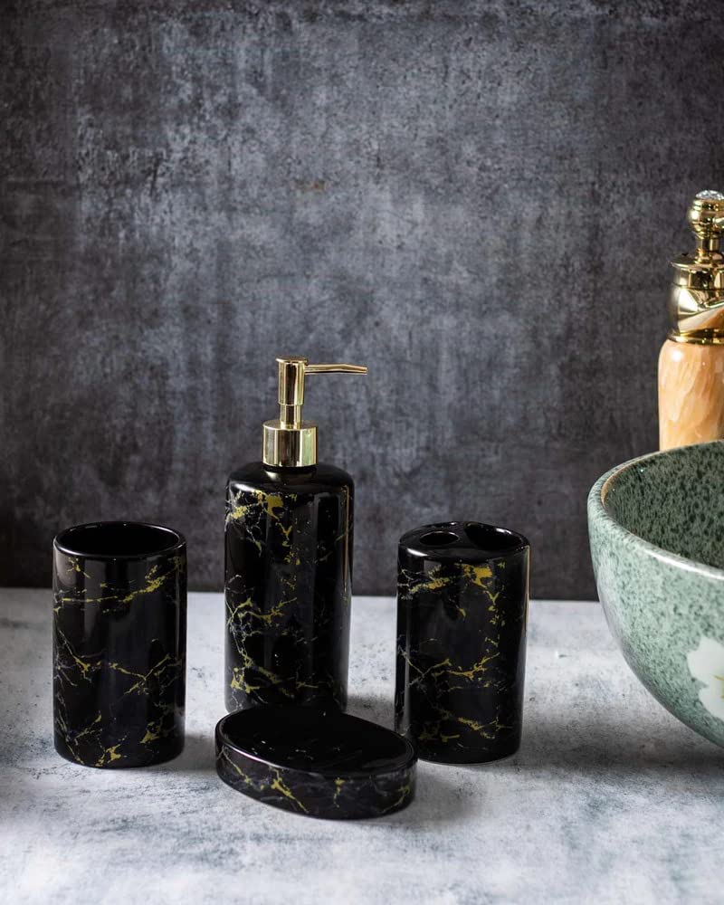 HATANU Italian Concept Ceramic Durable 4 Piece Luxury Bathroom Set Black - Image 1