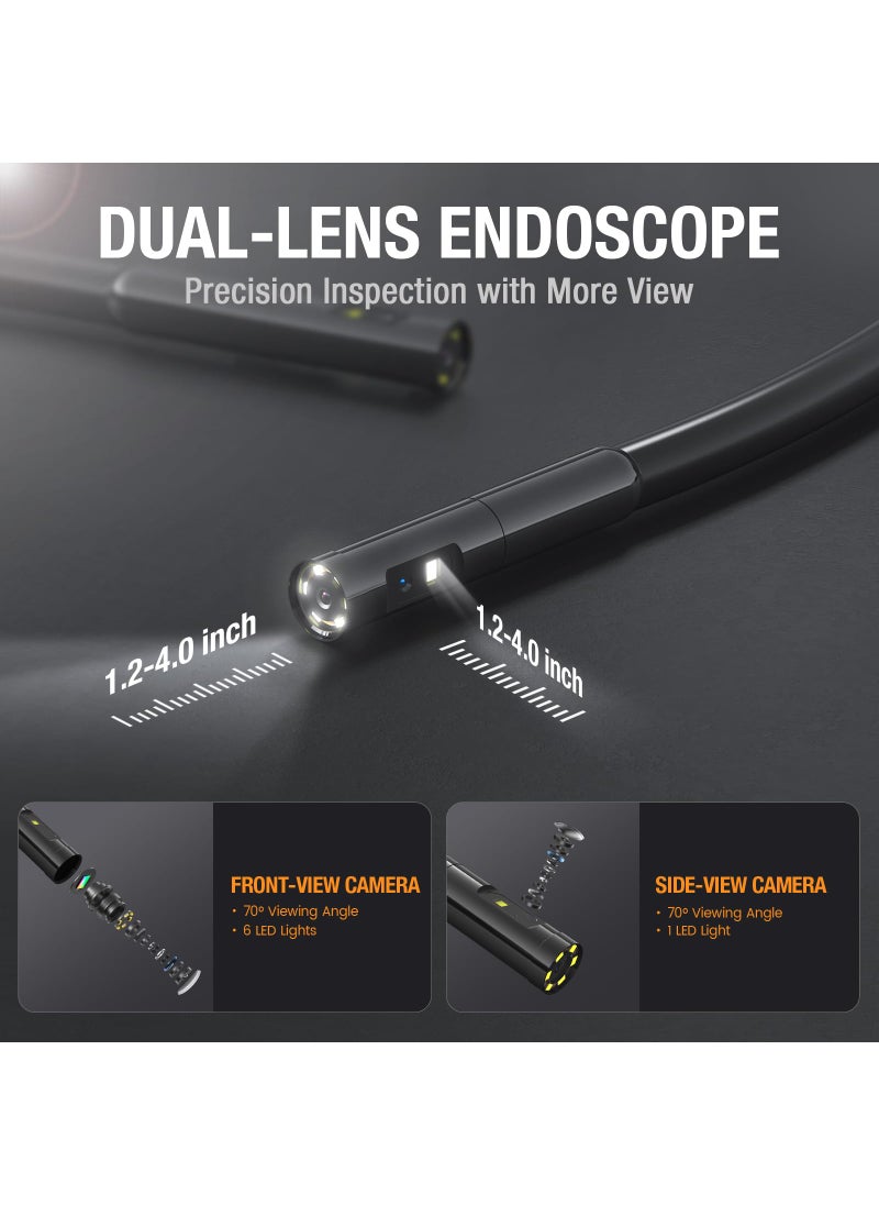 Teslong Dual Lens Endoscope Camera with Light, Teslong 4.5" HD Snake Borescope Inspection Camera, Automotive Scope Camera with Flexible Cable, Home Waterproof Fiber Optic for Sewer Drain Pipe (16.5FT)  - Image 3