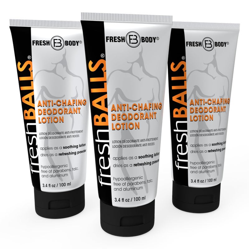Fresh Body FB Fresh BALLS Lotion | Anti-Chafing Men's Soothing Cream to Powder Deodorant and Hygiene for Groin Area, 3.4 fl oz (Pack of 3) - Image 1