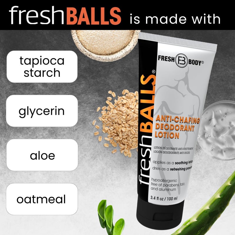 Fresh Body FB Fresh BALLS Lotion | Anti-Chafing Men's Soothing Cream to Powder Deodorant and Hygiene for Groin Area, 3.4 fl oz (Pack of 3) - Image 5
