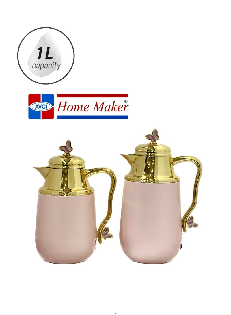 Home Maker 2-Piece  Tea & Coffee Flask Pink / Gold - Image 1