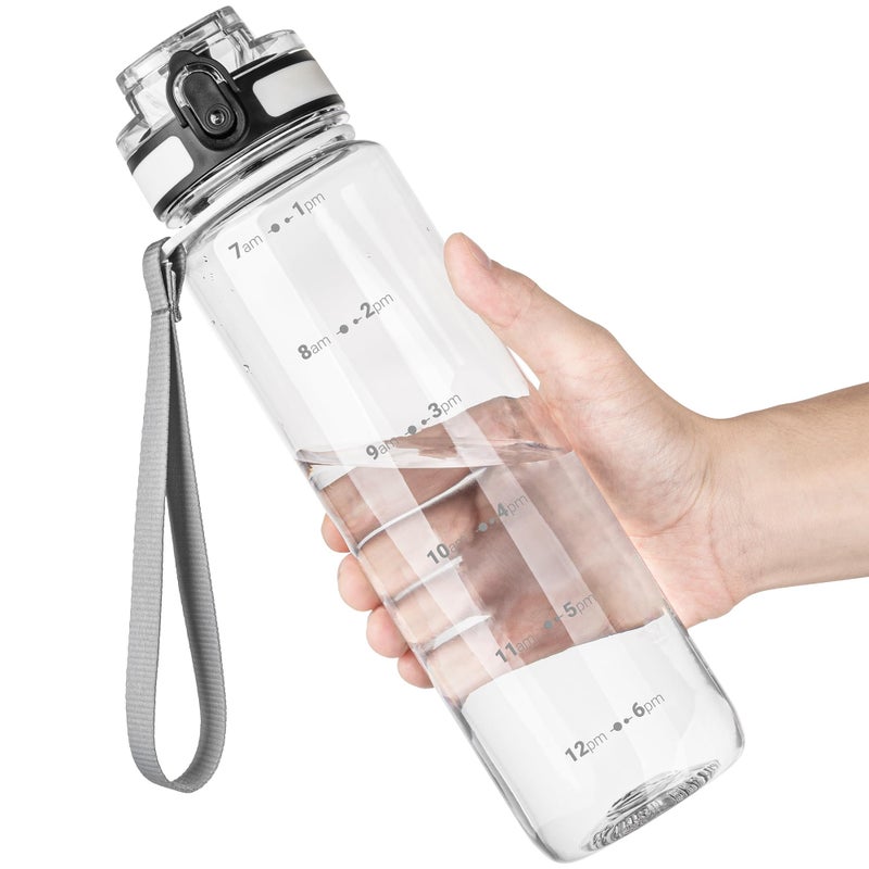 OLDLEY 32 oz Water Bottle, Motivational Water Bottle with Time Marker, Sports Water Bottle With Strap, Leakproof & BPA Free Large Water Bottles for School, Gym, Travel, Outdoor, Tritan, Transparent - Image 1