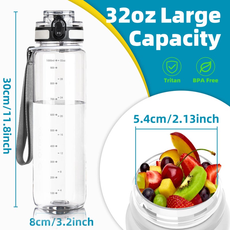 OLDLEY 32 oz Water Bottle, Motivational Water Bottle with Time Marker, Sports Water Bottle With Strap, Leakproof & BPA Free Large Water Bottles for School, Gym, Travel, Outdoor, Tritan, Transparent - Image 5