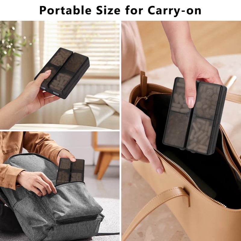 FYY Daily Pill Organizer,7 Compartments Portable Pill Case Travel Pill Organizer,[Folding Design] Large Pill Box for Purse Pocket to Hold Vitamins,Cod Liver Oil,Supplements and Medication-Clear Black - Image 3