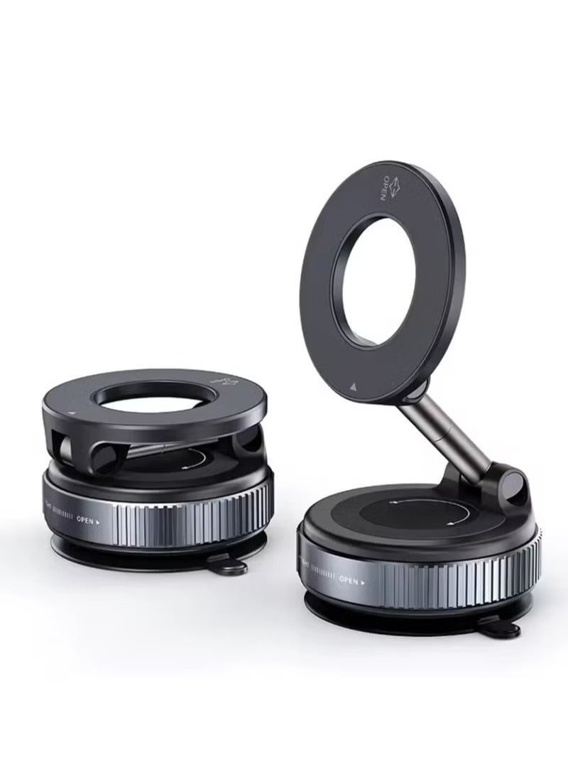 Vacuum Suction Magnetic Car Phone Holder, 360° Rotatable & Folding Phone Mount with Strong Grip, Hands-Free Use in Car, Gym, Home, for Magsafe Phones & Android (Black, Includes 2 Magnet Rings)  - Image 1