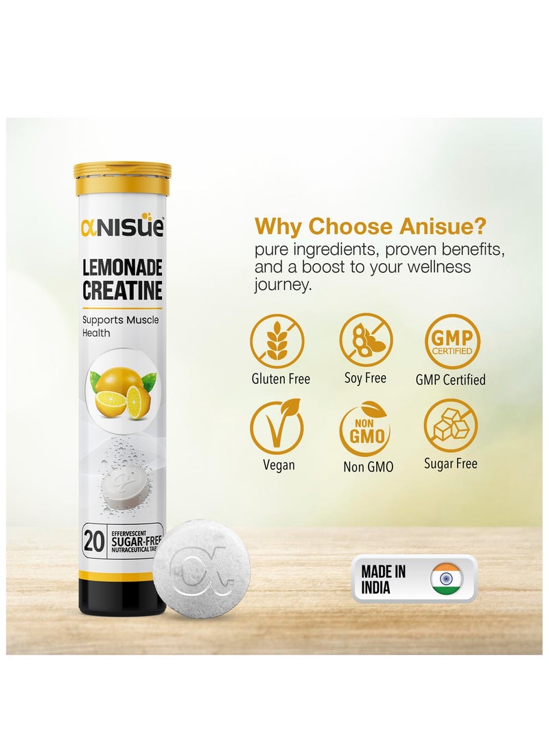 Anisue - Creatine Tablets | Lemonade | Supports Muscle Power, Endurance, & Athletic Performance | Effervescent Tablets Pack of 1 - 20 Tablets - Image 1
