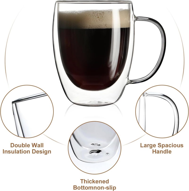 Aurzen 4 Pack Double Walled Glass Coffee Mugs with Handles, Large Insulated Layer Coffee Cups, Clear Borosilicate Mugs, Perfect for Cappuccino, Tea, Microwave Safe (12oz-4Pack) - Image 4