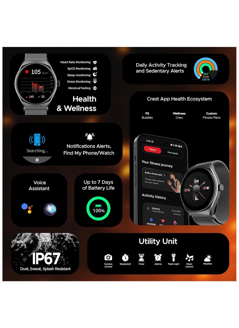 boAt Lunar Comet w/ 1.39" (3.5 cm) HD Display, Advanced Bluetooth Calling, Functional Crown, Multiple Sports Mode,100 Watch Faces, HR & SpO2 Monitoring,IP67, Smart Watch for Men & Women(Metal Grey)