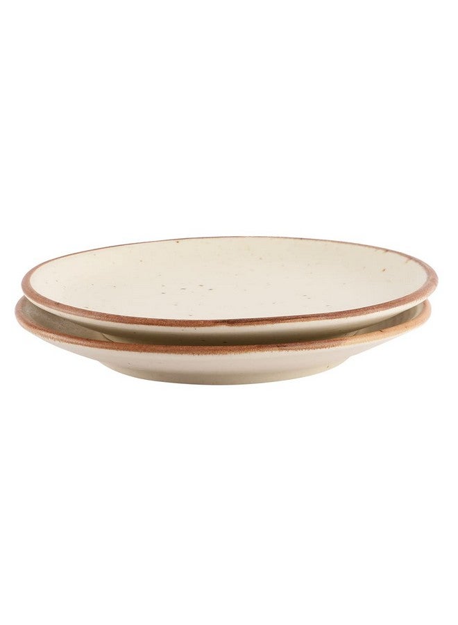 Miah Decor Ceramic Quarter Plates Small Dinner Plates Set of 2 Handcrafted Stoneware Off-White with Brown Rim & grains Serving Platter for Snacks & Dessert Microwave and Dishwasher Safe -Size 7 Inches - Image 3