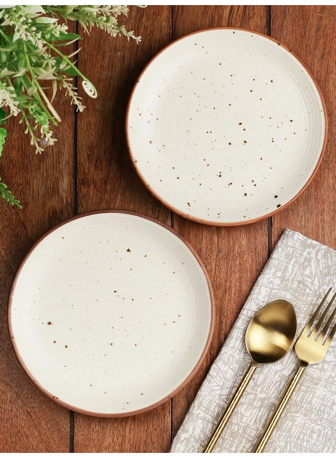 Miah Decor Ceramic Quarter Plates Small Dinner Plates Set of 2 Handcrafted Stoneware Off-White with Brown Rim & grains Serving Platter for Snacks & Dessert Microwave and Dishwasher Safe -Size 7 Inches - Image 1