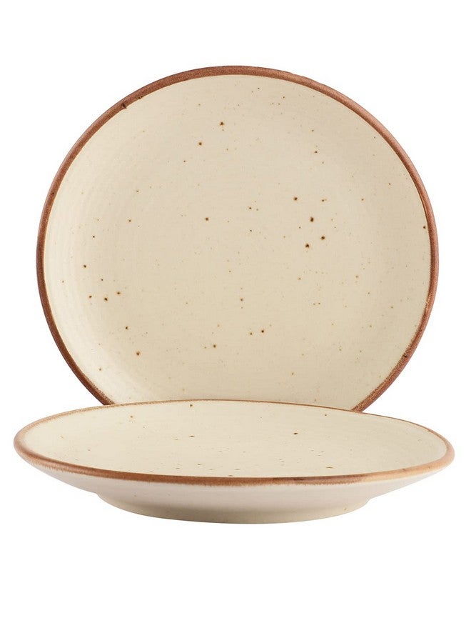 Miah Decor Ceramic Quarter Plates Small Dinner Plates Set of 2 Handcrafted Stoneware Off-White with Brown Rim & grains Serving Platter for Snacks & Dessert Microwave and Dishwasher Safe -Size 7 Inches - Image 2