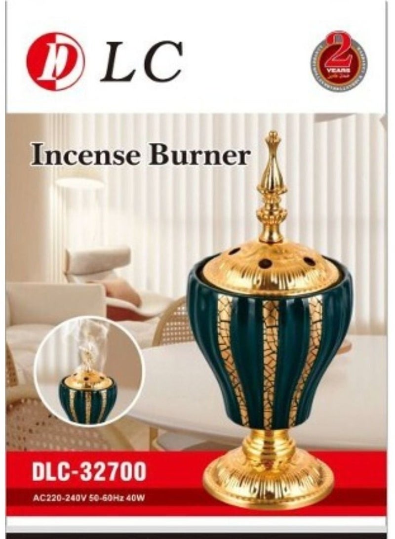 ال سي مبخرة كهربائية – مبخرة بخور فحم بتصميم أنيق باللونين الذهبي والأخضر - Image 1