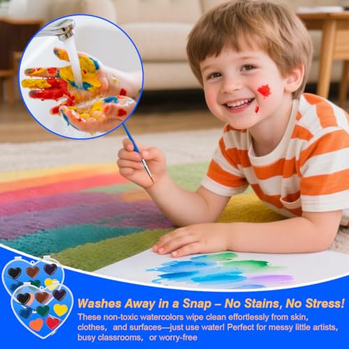 ARTLYMERS Watercolor Paint Set, 2 Pack Heart Water Color Paint Sets for Kids with Paintbrush Washable, Valentines Gifts Art Supplies for Preschool Classroom Party Favor Prizes Exchange - Image 5