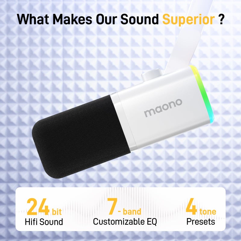 MAONO XLR/USB Gaming Microphone for PC, Dynamic Computer Mic for Streaming Podcasting, Noise Reduction, Mute, Volume Control, RGB Boom Mic for Vocal Recording,Voice-Over, PD100XS White - Image 2