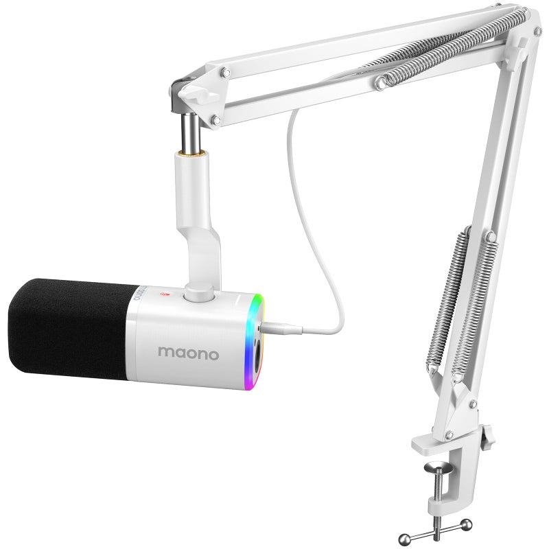 MAONO XLR/USB Gaming Microphone for PC, Dynamic Computer Mic for Streaming Podcasting, Noise Reduction, Mute, Volume Control, RGB Boom Mic for Vocal Recording,Voice-Over, PD100XS White - Image 1