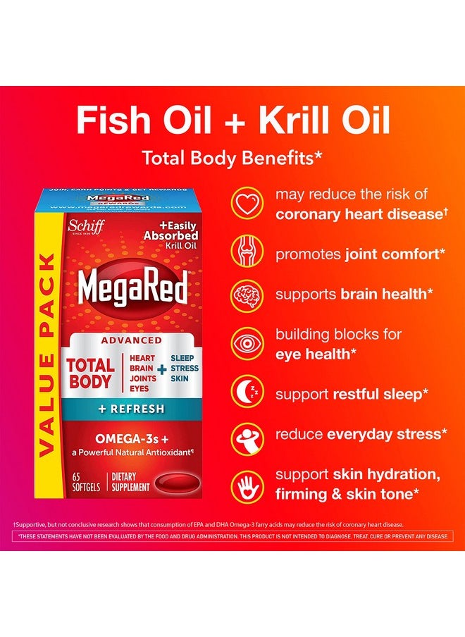 Megared - Omega3 Blend Total Body + Refresh 500Mg Softgels (65 Count In A Bottle) Easily Absorbed Krill Oil To Support Your Heart Joints Brain & Eyes - Image 1